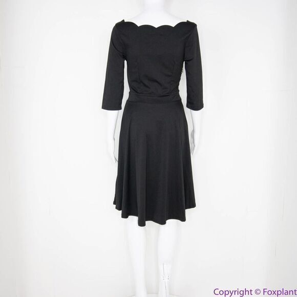 NEW Meaneor black fit and flare midi‎ dress scoop scallop neckline, S - Picture 15 of 16